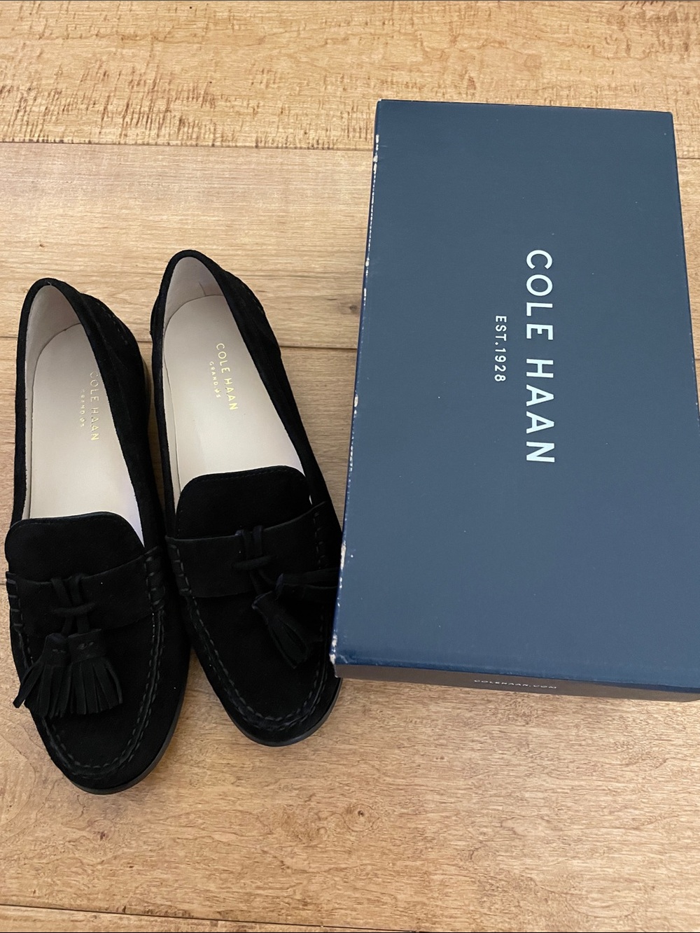 Cole Haan Black Suede Tassel Penny Loafers - Picture 7 of 8